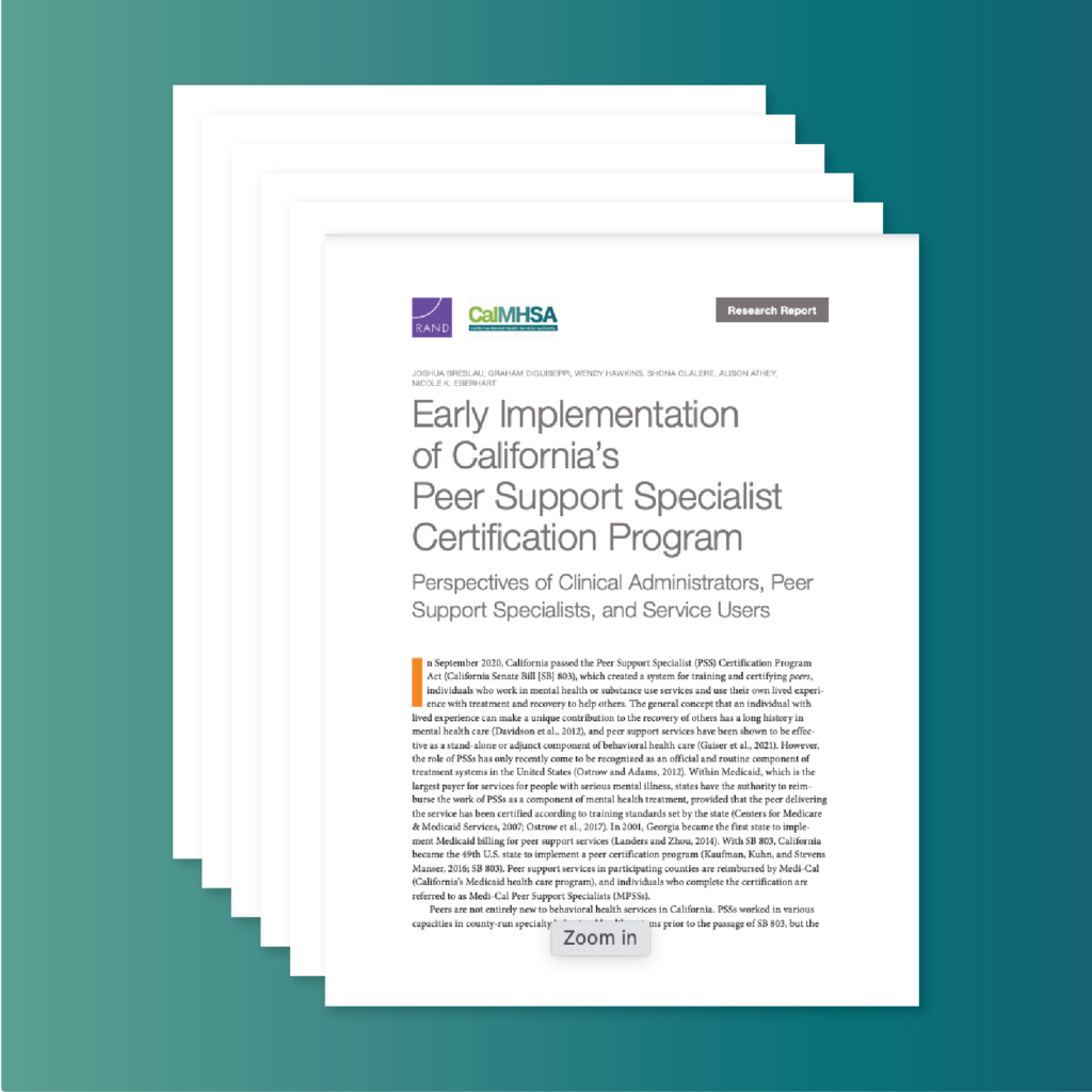 RAND Study Finds Value in Peer Certification for Peers Clients and RAND Study Finds Value in Peer Certification for Peers Clients and